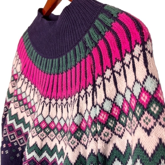 CROWN & IVY Fair Isle Cotton Blend Knit Sweater Size Medium Navy Multi - Picture 3 of 11